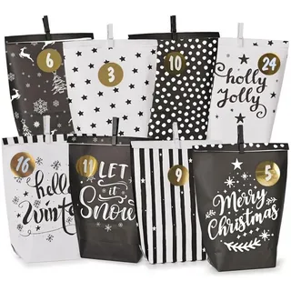 LuxusKollektion befüllbarer Adventskalender Adventskalender Schwarz-Weiß Papier 24 Motiv-Tüten Basteln Weihnachten bunt