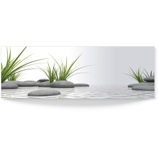 ARTland 3D Wandbild aus Alu Bild gebogen Alubild einteilig 120x40 cm Panorama Asien Wellness Zen Spa Steine Gräser Modern Entspannung Weiß T6CD