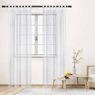 WOLTU Gardinen transparent mit Schlaufen Vorhang Voile Tüll Wohnzimmer weiß 140 x 175 cm