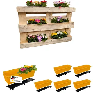 BURI 6 Euro-Paletten Blumenkästen-Einsätze inkl. Bewässerungsmatte | 37,3cm Dunkelgelb | Pflanzkasten für Europalette Palette | Balkonkasten | Blumentopf | aus stabilen Kunststoff | Made in Germany