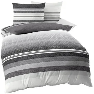 Kaeppel Bettwäsche Kaeppel Linon Renforcé Bettwäsche 2 tlg. Faible Grau Silber Anthrazit, Renforcé, 2 teilig, 135x200 / 155x220 cm, Streifen - Optik, elegante Ganzjahresbettwäsche grau