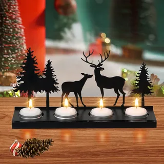Kerzenhalter Adventskranz Schwarz aus Metall,Adventskerzenhalter Schwarz,Hirsch Deko Weihnachtskerzenständer,Tischdeko Weihnachten,Weihnachtsdeko Innen,Winterdeko,Adventskerzenhalter Modern