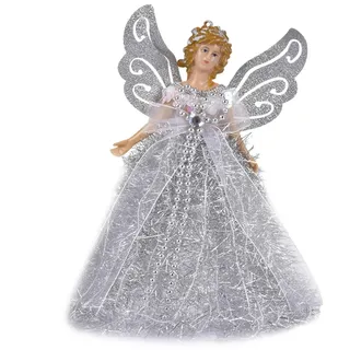 Weihnachtsengel Baumspitze - 22 cm Engel Figur als Weihnachtsbaum Spitze Christbaumspitze Figuren - Tannenbaumspitze Baumschmuck Glitzer Engel Weihnachtsdeko