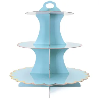 Intirilife Etagere aus Karton mit 3 Ebenen in Hellblau - 30 / 24.5 / 16 x 33 cm - Tortenständer aus Pappe, Muffinständer Cupcake Ständer