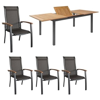 Hartman Alice/South Wales Sitzgruppe Stapel 5tlg Tisch 150/210cm Dunkelgrau