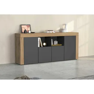 OTTO home Sideboard CHRONOS Breite 200 cm mit 4 Türen, 2 offene und 8 geschlossene Fächer (1 St), Sideboard,Kommode, Schrank, Grifflos mit Push to Open, Made in Italy grau