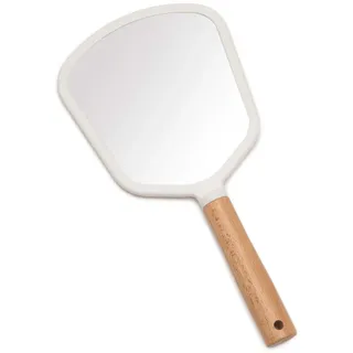 YEAKE Handspiegel mit Griff für Make-up, kleiner niedlicher Holz-Handspiegel zum Rasieren mit Loch zum Aufhängen, einseitiger, tragbarer Reise-Kosmetikspiegel für Männer und Frauen (Fanform)