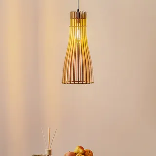 Hängelampe Bottle TEMAR LIGHTING, dimmbar, Holz hell, für Wohn- / Esszimmer, Holz, Landhaus / Rustikal, Pendelleuchte - 18 cm - 18 cm - 41 cm