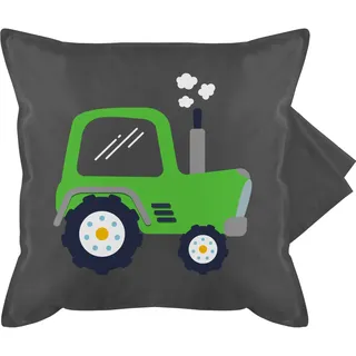 Kissenbezug - Traktoren - Kissen - Kinder Traktor Grün - 50 x 50 cm - Grau - trecker kissenhüllen Landwirt Kita kissenhülle Landwirtschaft Kindergarten Cushion traktorfan sitzkissen Bauern Bauer