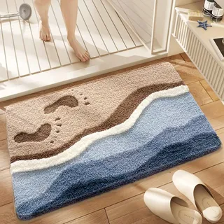 Badezimmermatte Braun Weiß Blau Badmatte Mikrofaser Bath Mat Waschbar Badezimmerteppich Duschvorleger rutschfest Badematte Schnelltrocknend Badvorleger Verdicken Badezimmermatten 50x80cm
