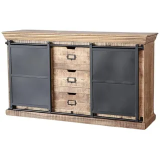 baario Sideboard Sideboard SELCE Industrial, 150cm Massivholz Schiebetüren Anrichte braun