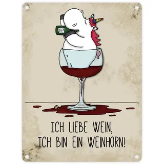 trendaffe - Honeycorns Metallschild mit Einhorn Motiv und Spruch: Ich Bin EIN Weinhorn!