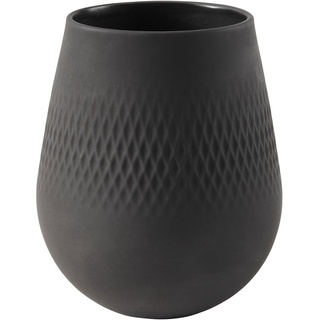 Villeroy & Boch Vase Manufacture Collier, Schwarz, Keramik, bauchig, 14 cm, zum Stellen, Dekoration, Vasen, Keramikvasen