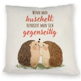 speecheese Dekokissen Igel Pärchen Kissen mit Spruch Beim kuscheln repariert man sich