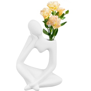 MUCKLILY Blumenvase Keramik-Denker-Vase Abstrakte Denker-Figur Minimalistischer Blumenhalter Ästhetische Vasen Für Heimbüro-Tischregal-Dekoration Trockenblumenvase
