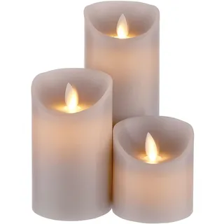 BUTLERS 3-tlg. Set LED-Kerze Paraffin 10-18 cm - GLOWING FLAME - Echtwachskerze mit Fernbedienung | Beleuchtung für das Wohnzimmer | Lichtquelle für Tischdekoration