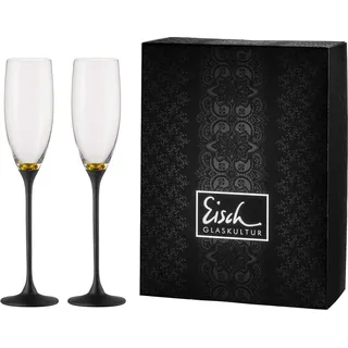 Sektglas EISCH "Champagner Exklusiv" Trinkgefäße goldfarben (goldfarben, schwarz) Kristallgläser Echtgoldauflage, Teilveredelung in Steinoptik, 180 ml, 2-teilig