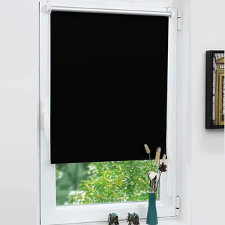Grandekor Verdunklungsrollo ohne Bohren 100 x 160cm (Stoffbreite 100cm) | Schwarz Klemmrollo Thermorollo mit Hitzeschutz, Rollos für Fenster Montage mit oder ohne Bohren Sicht-& Sonnenschutz