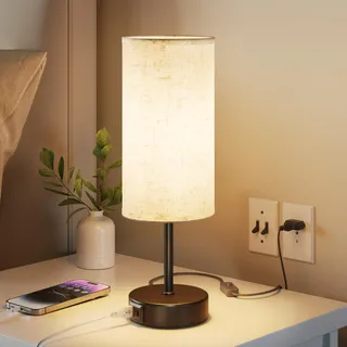 UPXNBOR Nachttischlampe Touch, Tischlampe mit USB-A & USB-C Ladefunktion