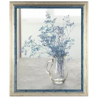 myposterframe Einzelrahmen Artemis Echtholz zweifarbig, (1 Stück), 30x40 cm, Blau Weiß Vintage, Echtholz blau 30 cm x 40 cm