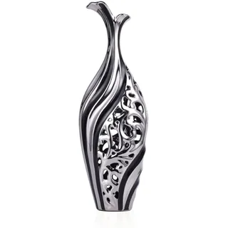 48,3 cm hohe Bodenvase, schwarze und silberne Keramikvase, dekorative Vase, einzigartige Pampasgras-Vase, geeignet für Wohnzimmer, Büro, Veranda, Heimdekoration, große Vase
