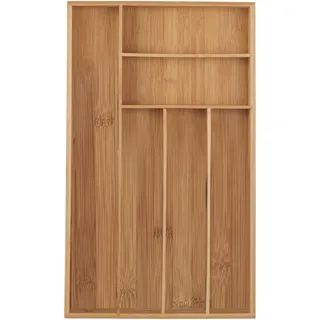 Relaxdays Besteckkasten, 6 Fächer, Bambus, Besteck & Küchenutensilien, Schubladenkasten schmal, 5 x 27,5 x 46 cm, Natur,