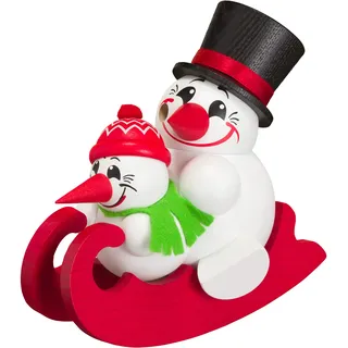 Seiffener Volkskunst | Deko Räuchermännchen | Cool-Man Räuchermann 11 cm | Schneemann | Original Erzgebirge | 19089 | auf Schlitten Doppelsitzer