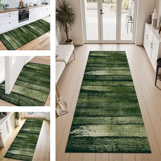 Teppich Läufer Flur Küche rutschfest Dunkelgrün 60X120CM Vintage Teppichläufer Kücheläufer Lang Waschbar Meterware Küchenteppich Flurteppich Läufer für Wohnraum Schlafzimmer Kinderzimmer Flurläufer