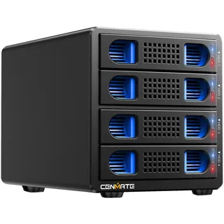 4 Bay RAID Festplattengehäuse mit Lüfter for 2.5/3.5" SATA HDD/SSD with USB A/C 3.0+eSATA Kabel, Werkzeugloses Aluminium HDD Gehäuse, DAS