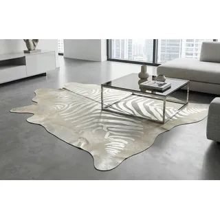 KUHFELL online & NOMAD Fellteppich Kuhfell Grau Beige mit Silber Gold & Kupfer Metallic Zebra Prägung silberfarben
