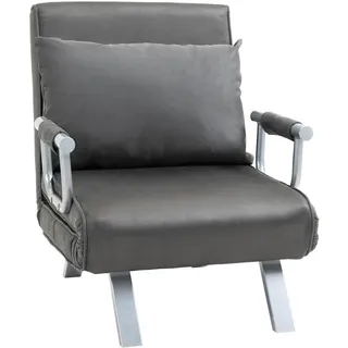Homcom Schlafsessel Kunstleder 69 x 80 x 65 cm Grau mit Kissen