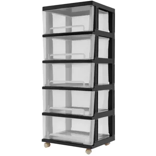 LANNADD Schubladenschrank, Aufbewahrungsturm Aus Kunststoff Bürocontainer Rollbar Kommode Organizer, Schubladenorganisator Geeignet für Küchen Bäder Wohnräume und Büros (Schwarz)
