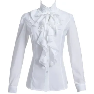 Taiduosheng Damen-Shirt, Spitze, Rüschenausschnitt, Stehkragen, Button-Down-Bluse, langärmelig, OL Shirt Tops, weiß, M - M