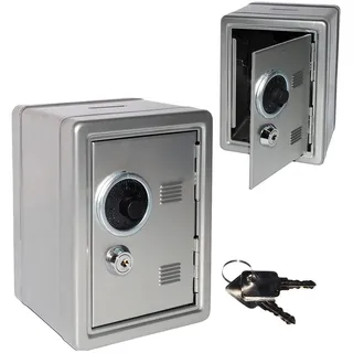 alles-meine.de GmbH Spardose Tresor Schrank - mit Schlüssel & Zahlenschloss/Zählwerk - aus Metall - schwarz/rot/blau/grau - stabile Sparbüchse für die Reisekasse - Schloß..