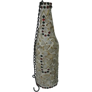 GILDE 2 Stück Deko-Flasche mit Kette Muschel, Glasmosaik, Teelichthalter, Maße ca.: 7 x 28 cm