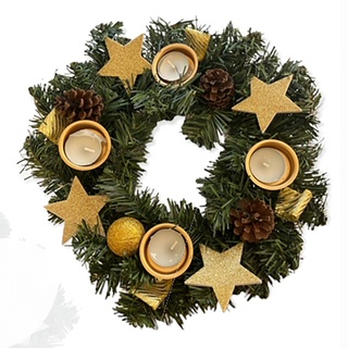 Annastore Künstlicher Adventskranz - Weihnachtlicher Teelicht-Türkranz - Vordekorierter Kerzenhalter - Durchmesser 30 cm - Enthält 4 Teelichter