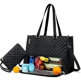 2-in-1 wandelbare Tragetasche mit Lunchfach – große Laptoptasche für Damen, Business- und Bürohandtasche, schwarz