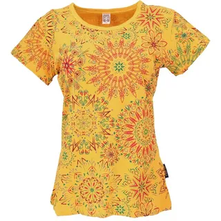 Guru-Shop T-Shirt Boho T-Shirt mit Mandaladruck, bedrucktes.. alternative Bekleidung, Festival, Ethno Style gelb L