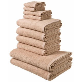 my home Handtuch Set »Inga«, Walkfrottee, (Set, 10-tlg), Handtücher mit feiner Bordüre, Handtuchset aus 100% Baumwolle beige