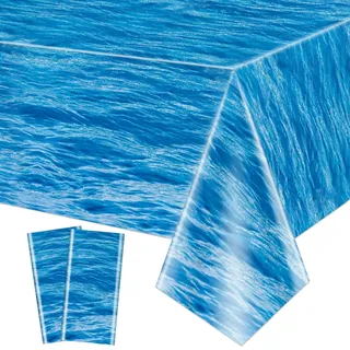 Ocean Wave Tischdecken - Ocean Wasser Tischdecke für Ocean unter dem Meer Strand Pool Meerjungfrau Hai Geburtstag Party Dekoration Zubehör (2, blau, 270 x 130cm)