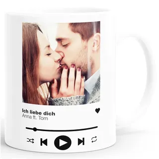 SpecialMe® Tasse mit Foto Song Cover Playlist Musik Liebes-Geschenk Freundschaft personalisiert mit Bild und Wunsch-Text Weiss standard