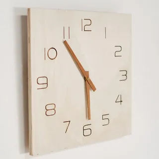 Today Simplicity Wanduhr aus Sperrholz, 30x1.2x30 cm, Beige, Quadratisch, Analog, Mechanisch, Kabelgebunden, Indoor, 761 Gramm