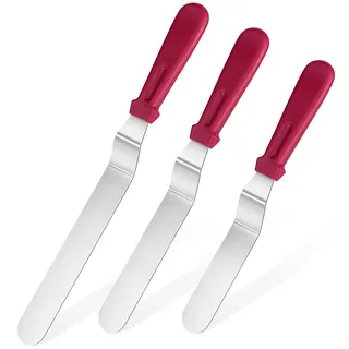 U-Taste Torten Winkelpalette 3er Set, Tortenmesser & Kuchenmesser mit 18/0 Edelstahl Streichmesser für Tortendekoration Frosting, 3 x 15/20/25cm Klinge (Rot)