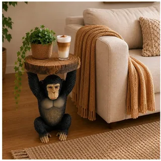 Online-Fuchs Beistelltisch Affe mit runder Baumscheibe in Holz Optik - Outdoor geeignet! (53 cm hoch, Deko Figuren), als Nachttisch, Sofatisch oder Gartentisch einsetzbar