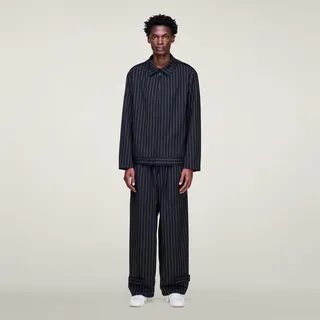 Y-3 HOSE MIT NADELSTREIFEN UND WEITEM BEIN AUS VEREDELTER WOLLE - Black / Chalk Pearl - M