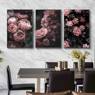 HMXQLW Rosa Blume Rose Wandbilder Pfingstrose Vintage Bilder kunstdrucke Wohnzimmer Natur Deko,Leinwandbilder Poster und Drucke Wandkunst Schlafzimmer Rahmenlos (3X40x60cm,2)