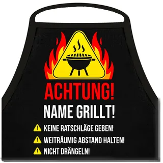 Shirtoo Lustige Grillschürze: Achtung Name grillt! - Personalisiert mit Namen - Geschenk Idee für leidenschaftliche Grillmeister