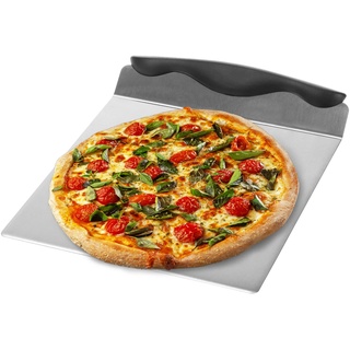 com-four® Pizzaschieber aus Edelstahl - Tortenhebe-Blech mit Kunststoffgriff - Kuchen- und Pizzaheber - Pizzaschaufel mit 20,5 x 20,5 cm (schwarz/silberfarben - eckig)