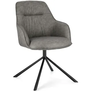 Esszimmerstuhl Grant aus Kunstleder, modernes Design, grau, gepolstert, Metallgestell schwarz