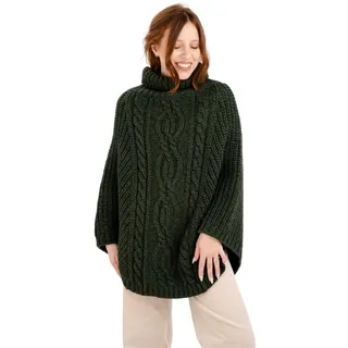 SAOL Damen Strickjacke aus 100% Merinowolle Zopfmuster Irische Aran Poncho Einheitsgröße, Armeegrün - Einheitsgröße